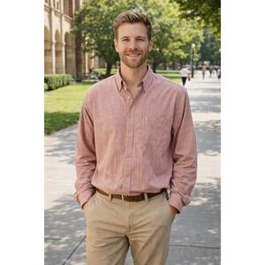 Vintage LL Bean Red Purple Plaid Long Sleeve Shirt Mens Large Regular Cotton USA